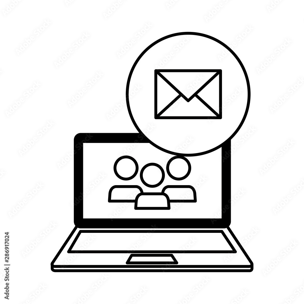 Poster laptop computer with contacts and envelope email