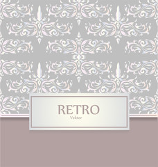 Vintage invitation with classical pattern. Silver, beige and gray color