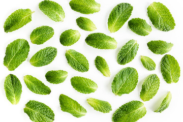 Texture, pattern мint leaves isolated on white background. Set of peppermint. Mint Pattern. Flat...