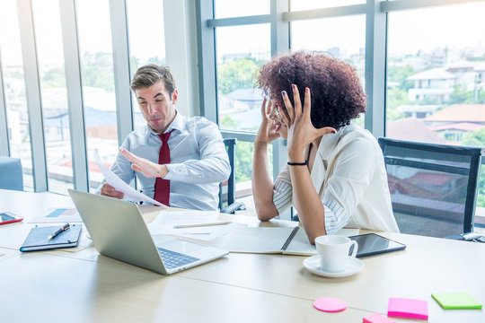 Businesswomen propose marketing strategies for ฺher Boss to agree to work together . Coworker and teamwork concept.