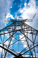 electric pylon on the cloudy sky background