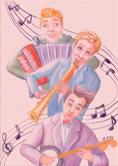 Obraz na płótnie Canvas musical trio - banjo, oboe, accordion