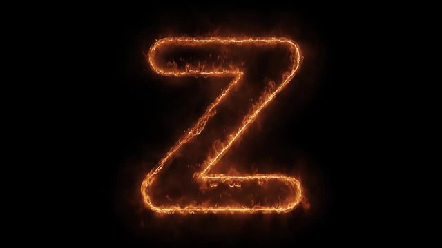 Alphabet Z Word Hot Animated Burning Realistic Fire Flame and Smoke Seamlessly loop Animation on Isolated Black Background. Fire Word, Fire Text, Flame word, Flame Text, Burning Word, Burning Text.
