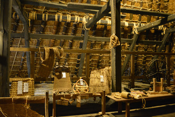 Historic Japanese Mountain House. Interior View with Artefacts.