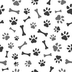 Pet paw and bones seamless pattern icon. Animal footprint - cat, dog, bear. Template design texture for wallpapers, pattern fills, web page backgrounds, surface textures.