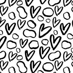 Black and white pattern with hand drawn hearts and shapes.Perfect design for posters, cards, textile, web pages.Valentine's day.