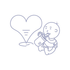 cute baby boy with bottle milk and heart love