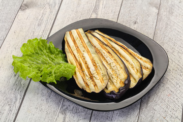 Grilled eggplant in the bowl