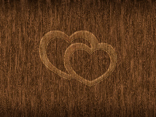 Dark brown background with the effect of wood texture and a symbol of love.