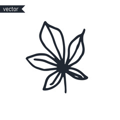 Outline of simple chestnut leaf isolated on white background, vector illustration.