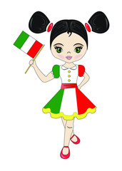 illustration with a beautiful girl and a flag of the country of Italy