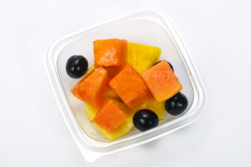 Sliced fruit mix in the box