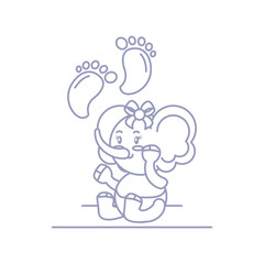 cute female elephant baby and footprints decoration