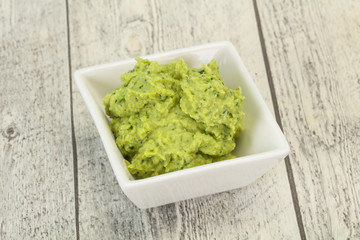 Avocado guacamole sauce with chili pepper