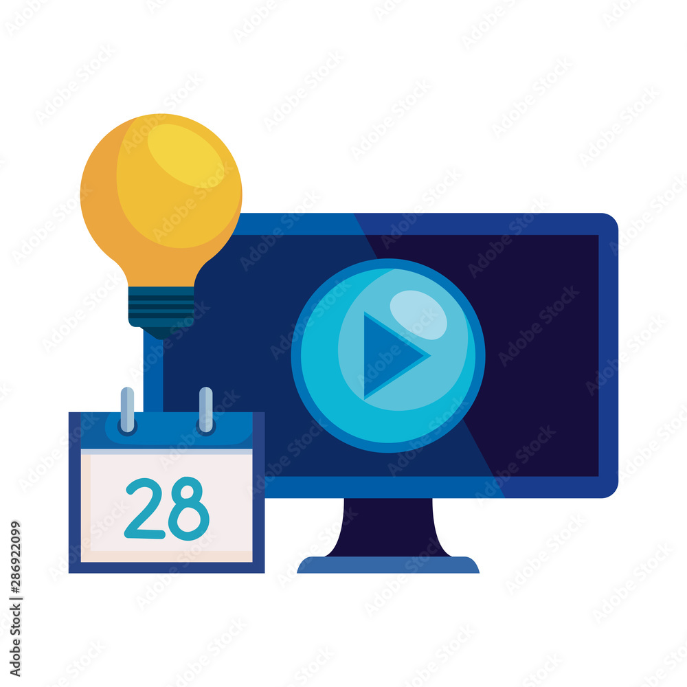 Poster desktop computer with bulb and calendar