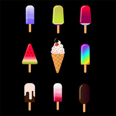 Set of colorful ice cream vector illustrations for decoration, design and stickers