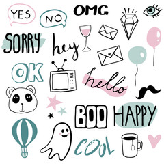 Set of funny stickers in cartoon style