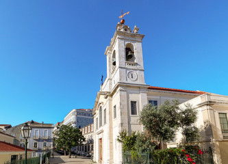 Fototapeta na wymiar View to the Bairro Alto district in the historic center of Lisbon, traditional church Igreja das Chagas in the old town, Portugal Europe