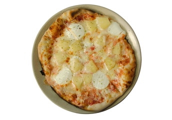 Pizza 4 estações, massa, ananás, queijo, frutos do mar, cogumelos, presunto, tomate 