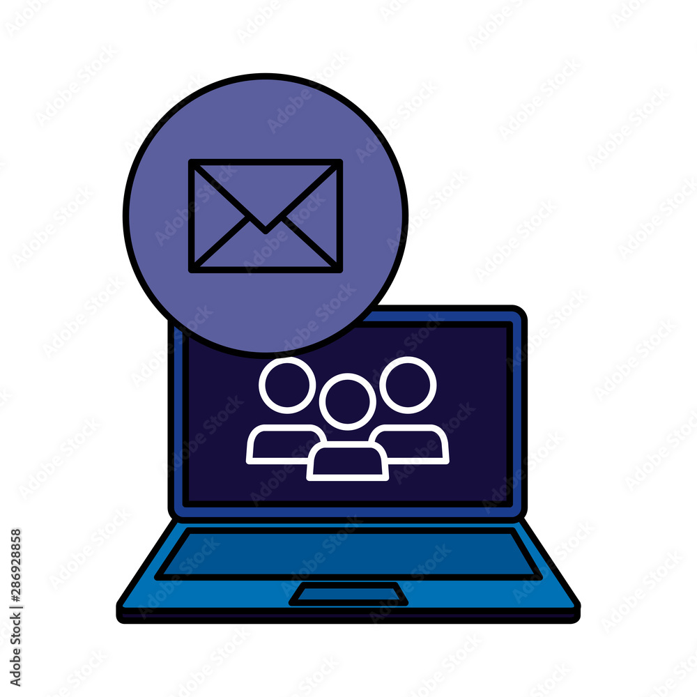 Poster laptop computer with contacts and envelope email