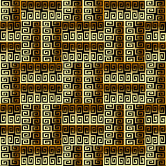Wicker gold 3d greek vector seamless pattern. Braided surface ornament. Greek key meanders geometric background. Modern textured ornate design. Abstract ornamental repeat backdrop. Endless texture
