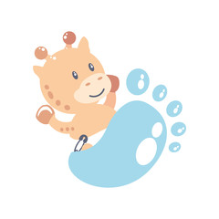 cute giraffe baby animal and footprint decoration