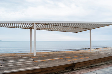 Abstract decorative metallic structure at Vollga Waterfront promenade in Durres, Albania