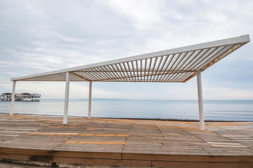 Abstract decorative metallic structure at Vollga Waterfront promenade in Durres, Albania
