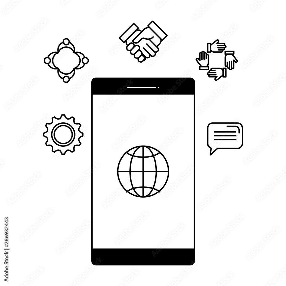 Poster smartphone with sphere browser and set icons