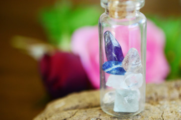 Apothecary Healing Crystal Variety in glass vial. Witches decor: Iris Quartz, Herkimer Diamond,...
