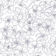 Hand drawn seamless pattern background line cherry blossom