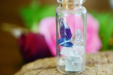 Apothecary Healing Crystal Variety in glass vial. Witches decor: Iris Quartz, Herkimer Diamond,...