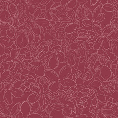 Seamless floral pattern background outline lilac flower on vinous color