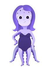Hand drawing octopus girl illustration vector. Cartoon character.