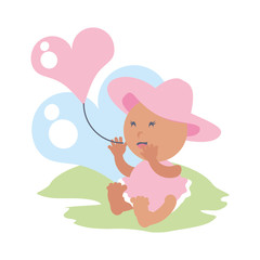 cute baby girl with hat and heart love