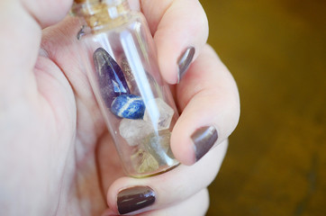 Apothecary Healing Crystal Variety in glass vial. Witches decor: Iris Quartz, Herkimer Diamond,...