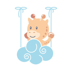 cute female giraffe baby animal and cloud