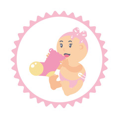 cute baby girl with sock in seal