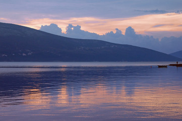 Evening Mediterranean landscape.  Montenegro, Adriatic Sea, view of Bay of Kotor