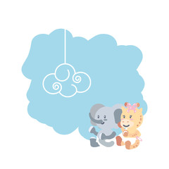 cute elephant with female giraffe baby animals