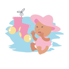 cute baby girl with socks hanging