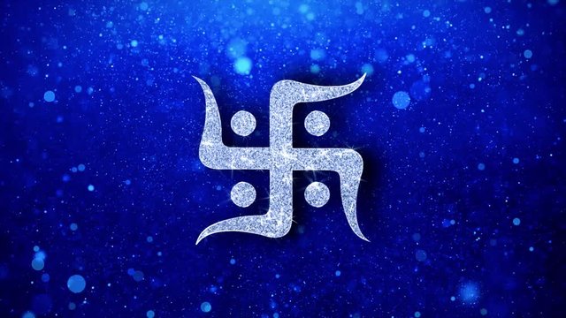 Hindu, holy, indian, religion, swastika, swastika Icon White Blinking Glitter Glowing Shine on Blue Particles. Shape, Web, Text , Design, Element Symbol 4K Loop Animation