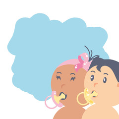 group of cute baby with pacifiers avatar character