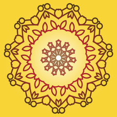Indian decorative and colorful golden abstract mandala vector, a mix of geometrical art and repeated pattern, round circles, perfect for coloring pages, phone cover, greeting cards, henna tattoo