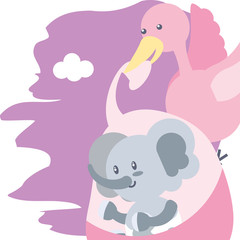 stork and cute elephant baby animal