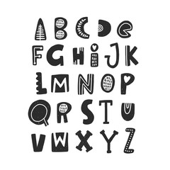 English alphabet. ABC capital letter. Hand-lettering vector illustration for banner, posters, scrapbooking, school projects, decoration. Education for learning children, kindergarten, preschool