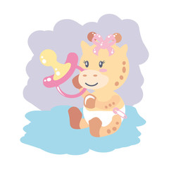 cute female giraffe baby and pacifier