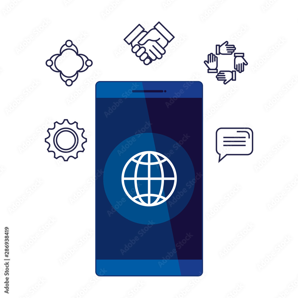 Poster smartphone with sphere browser and set icons