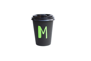Disposable black cardboard cup isolated on a white background, Eco cup for coffee and tea. Ecology Idea Concept