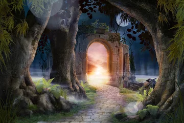 Gardinen Torbogen in einer verzauberten Märchengartenlandschaft, kann als Hintergrund verwendet werden © Kanea